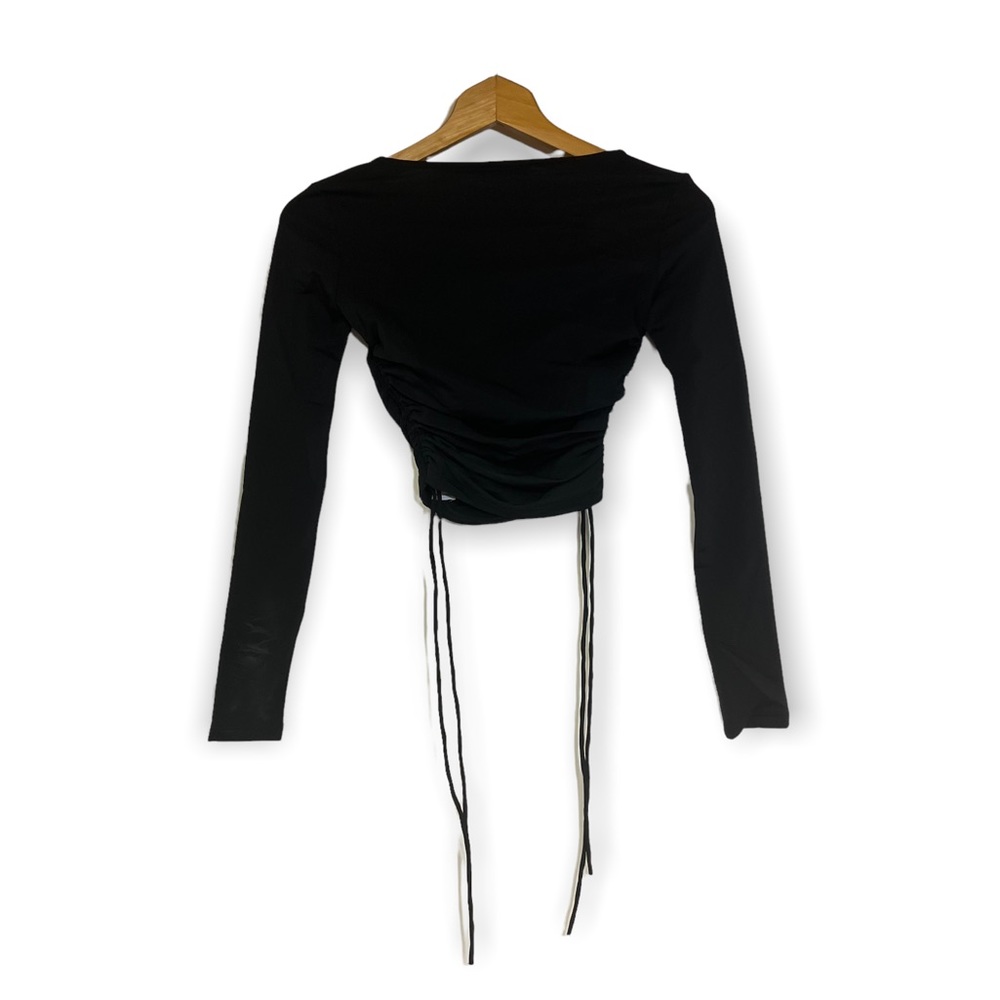 Zara Black Square Neck Ruched Gathered Sides Long Sleeve Crop Top SZ S N… - Picture 6 of 11